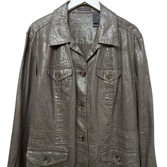 Liz Claiborne Safari Jacket Plus Size 2X 100% Linen Shimmer Brown Utility - Picture 2 of 10